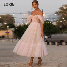 LORIE Pink Prom Dresses 2021 off Shoulder Polka Dot Mid Length Boning Elegant Celebrity Party Graduation Gown robe fete femme 2024 - buy cheap