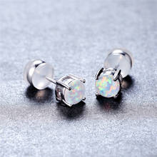 Vintage Fashion Bride Engagement Earrings 6MM Round Stone Small Earrings White Fire Opal Stud Earrings For Women Wedding Jewelry 2024 - buy cheap