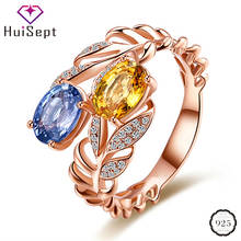 HuiSept Trendy Ring 925 Silver Jewelry with Colorful Zircon Gemstone Flower Shape Open Finger Rings for Women Wedding Party Gift 2024 - buy cheap