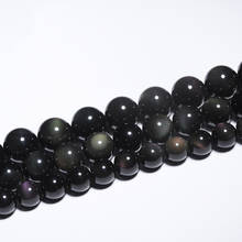 Natural obsidian 4-12mm round Gemstone beads  for 925 sterling silver Jewelry Making  Necklace Bracelet 15inch ICNWAY 2024 - buy cheap