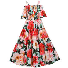 2022 Summer Bohemian Spaghetti Strap Dress Women's Off Shoulder Elastic Waist Ruffles Boho Party Floral Print Sundress 2024 - buy cheap