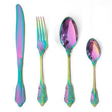 4Pcs/Set Rainbow Tableware Set 304 Stainless Steel Cutlery Set Knife Fork Spoon Dinner Set Mirror Flatware Dinnerware Set 2024 - buy cheap