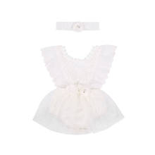 Newborn Baby Girls Clothes Sets White Romper Dresses Infant Sleeveless Lace Floral Round Neck Romper Headwear For 0-24 Months 2024 - buy cheap