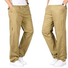 Promoção calças cargo masculinas, calças casuais de algodão com cintura elástica e bolsos masculinas, calça de macacão masculina 2024 - compre barato