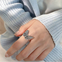 Anéis de borboleta preta vintage femininos, joias da moda, anel banhado a prata, acessórios de casamento para meninas, anéis de dedo 2024 - compre barato