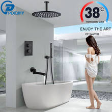 Chuveiro com válvula termostática, conjunto de chuveiro, ducha, e banheira preta, latão 2024 - compre barato