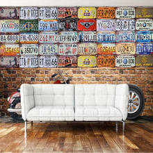 Custom large 3d wallpaper mural retro nostalgic license plate motorcycle bar background wall decoration painting wallpaper mural 2024 - buy cheap