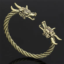 Dropshipping Vintage Dragon Head Open Cuff Bracelet Nordic Viking Bangle Antique Twisted Pattern Carved Wristband Jewelry Gifts 2024 - buy cheap