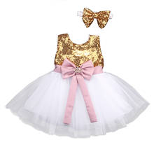 Популярное модное нарядное платье принцессы с бантом для маленьких девочек на свадьбу или вечеринку 2024 - купить недорого