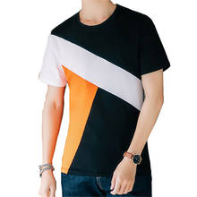 Tfetters nova moda verão design de retalhos camiseta masculina, manga curta, gola redonda, camiseta de algodão masculina de tamanho grande 2024 - compre barato