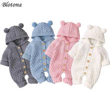 Blotona Newborn Baby Winter Warm Hoodie Romper, Cute Long Sleeve Knitted Solid Color Button Sweater Jumpsuit 0-24Months 2024 - buy cheap