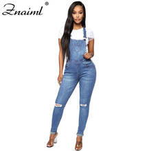 Znaiml macacão de macacão feminino sem mangas, macacão jeans azul com alça, calça jeans estilo de rua, macacão casual com bolso 2024 - compre barato