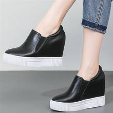 Fashion Sneakers Women Genuine Leather Wedges High Heel Platform Pumps Shoes Female Low Top Round Toe Punk Trainers Casual Shoes 2024 - buy cheap