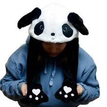 Children Adult Short Plush Cute 3D Cartoon Panda Animal Hat with Moving Ears Double Airbag Paws Warm Earflap Cap Toy Party Props 2024 - buy cheap