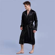 Roupão de cetim masculino, robe para homens, pijama de manga comprida, camisola grande, estilo quimono 2024 - compre barato