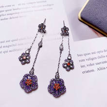 Bilincolor Cubic Zircon Purple Small Flower Tassel Drop Earrings for Women 2024 - buy cheap