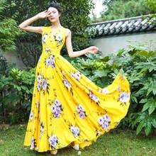 2021 Chic Women Floral Print V Neck Sleeveless Chiffon Bohemian Dress Ladies Runway Boho Maxi Dresses  Vestidos W346 2024 - buy cheap