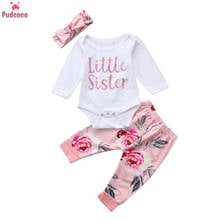 3Pcs Autumn Winter Newborn Infant Baby Girls Clothes Set letter Little Sister Romper + Floral Pants Outfits 3-24M 2024 - buy cheap