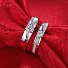 Prata chapeado anéis de noivado de cristal redimensionável cz feminino casal casamento moda jóias presente clássico bijoux atacado 2024 - compre barato