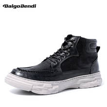 Botas altas con cordones de cuero genuino de buena apariencia, zapatos casuales de niño para hombre, botas frescas para invierno, botines para hombre joven 2024 - compra barato