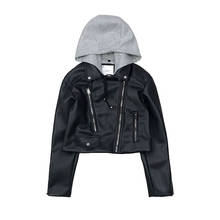 2022 autumn women PU leather jacket hooded biker jacket streetwear casual with zipper pockets outwear female coat 2024 - buy cheap