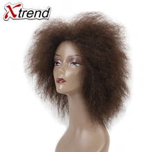 Xtrend peruca curta sintética afro feminina, perucas afro encaracolada com cabelo macio ajustável em fibra de alta temperatura preta e marrom 2024 - compre barato