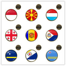 MCO,Macedonian, Luxembourg, Georgia, Andorra, Eilandgebied Sint Maarten,Curacao,Bonaire, Aruba Nation Flag Glass Brooches Pins 2024 - buy cheap