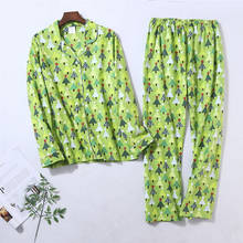 100% Cotton Pajamas Set Women Winter Warm Sexy Femme Print Cartoon Pyjama Long Sleeve Shirts Pants 2Piece/Set Mom Homewear 2024 - buy cheap