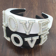 Exaggeration White Black Love Fashion Pearl Crystal Rhinestone Padded Letter Headband Women Shiny Filled Headband Accessoriess 2024 - buy cheap