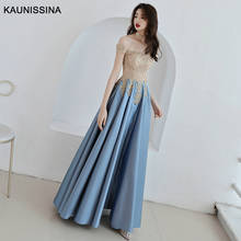 Женское атласное вечернее платье KAUNISSINA, вечернее платье с открытыми плечами, коротким рукавом и аппликацией в пол для выпускного вечера 2024 - купить недорого