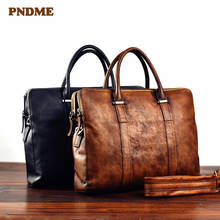 PNDME retro natural luxury genuine leather men large-capacity briefcase fashion laptop handbag real cowhide women messenger bag 2024 - buy cheap