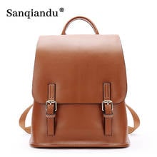 Vintage Backpack for Women Genuine Leather Ladies Leather Belt Backpacks Back Pack Girls Travel Bagpack sac a dos femme 2022 2024 - buy cheap