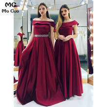 Elegant Off Shoulder Prom Dresses with Beaded Waist Short Sleeve Satin Formal Evening Party Dress for Women Custom Made 2024 - buy cheap