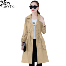 UHYTGF female trench coat Mid-length spring coat fashion stand collar belt slim autumn windbreaker women thin plus size coat 865 2024 - buy cheap