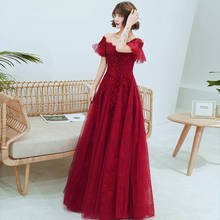 2022 Elegant Wine Red Evening Dress Robe De Soiree Luxury Lace Sequins Appliques Bride Gown Off The Shoulder Party Prom Dresses 2024 - buy cheap