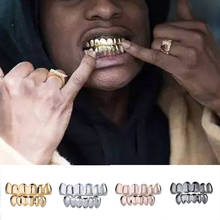 Grelhas de dentes de ouro hiphop, grelhas de dentes com topo inferior, boca dental, punk, boné de dentes, cosplay, festa, jóias de rapper, capa de dentes 2024 - compre barato