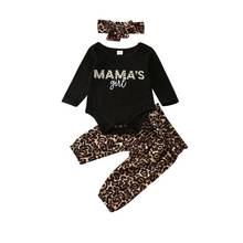 0-18M Newborn Baby Girl Clothes Sets Long Sleeve Letter Romper Tops Pants Headband Leopard Print Outfit 2024 - buy cheap