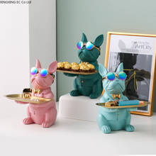 Caja de almacenamiento de cosméticos para decoración del hogar, bandeja nórdica creativa con adorno de Bulldog, estatua de Animal, moderna 2024 - compra barato