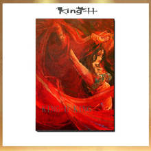 Pintura al óleo sobre lienzo de bailarina de Flamenco española pintada a mano, pinturas al óleo con vestido rojo, envío gratis 2024 - compra barato
