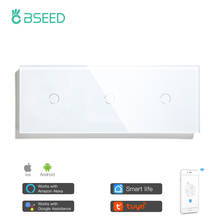 Bseed-interruptor inteligente con Sensor táctil, dispositivo con Wifi, 3 entradas, estándar europeo, color blanco y negro, con Panel de vidrio, 228mm, funciona con Tuya 2024 - compra barato