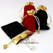 Bolsa de terciopelo de alta calidad, embalaje de joyería de regalo, cordón, rojo y negro, 50 Uds. X 10x12cm 2024 - compra barato