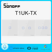 Sonoff T1UK-TX Wi-fi Inteligente Interruptor De Luz de Parede 1 2 3 Gang Touch/WiFi/RF/APP Remoto Inteligente home Da Parede Interruptor de Toque Funciona com Alexa 2024 - compre barato