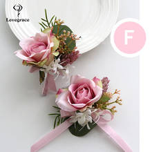 Lovegrace-ramillete de boda y flores de seda rosa, broches de hermana, alfileres, accesorios de pulsera de matrimonio 2024 - compra barato