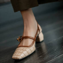 Zapatos gruesos de piel auténtica para mujer, Sandalias de tacón con punta cuadrada y hebilla en la correa, para primavera y verano, 2021 2024 - compra barato
