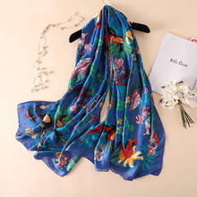 2020 Luxury Brand 100% Pure Silk Scarf Women Summer Designer Bird Foulard Shawl Ladies Long Bandana New 180*90cm 2024 - buy cheap