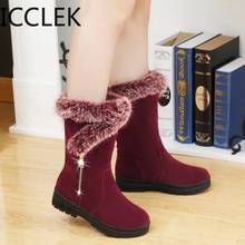 New Winter Women Boots Casual Warm Fur Mid-Calf Boots shoes Women Slip-On Round Toe flats Snow Boots shoes Muje Plus size 35-41 2024 - buy cheap