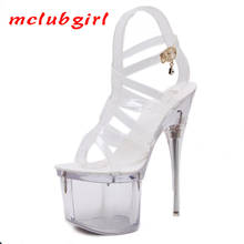 Mclubgirl 18cm super salto alto sapatos de peixe cristal stiletto cruz cintas das mulheres boate sexy strass sapatos lfd 2024 - compre barato