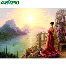 Azqsd pintura diamante bordado paisagem imagem de strass diamante mosaico mulher artesanal presente diy 2024 - compre barato