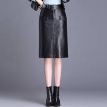 Pu Faux Leather Skirt Women High Waist Office Lady Female Knee Length Fake Skirts Slit Bodycon Elegant Plus Size XXXL 4XL Black 2024 - buy cheap