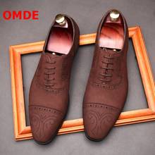 Туфли-оксфорды OMDE мужские классические, Роскошные Формальные, на шнуровке, заостренный носок, замша, кожа, черные, коричневые 2024 - купить недорого